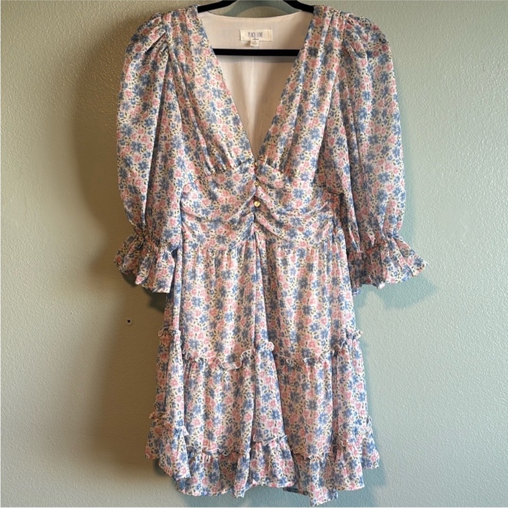 Vici Boutique Peach Love California Floral Puff Sleeve Tier Dress Women Small - Picture 2 of 8